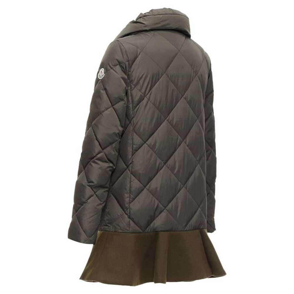 MONCLER Norme Afnor khaki quilted virgin wool blend frill hem coat Sz1 M - Picture 7 of 10